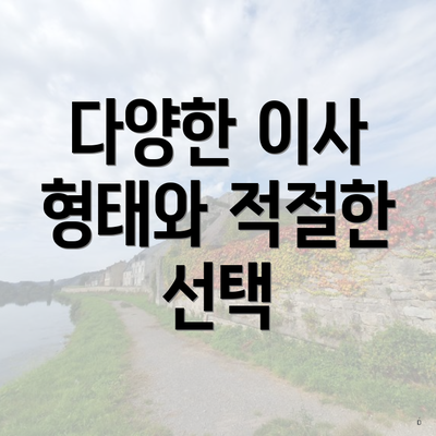 다양한 이사 형태와 적절한 선택