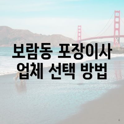보람동 포장이사 업체 선택 방법