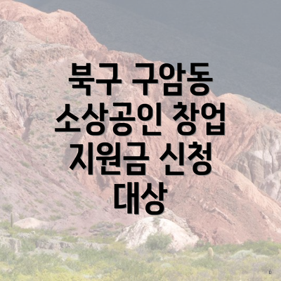 북구 구암동 소상공인 창업 지원금 신청 대상